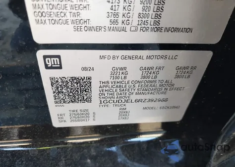 2024 Chevrolet Silverado 1500 4Wd Short Bed High Country z USA, uszkodzony, nr VIN 1GCUDJEL6RZ392988